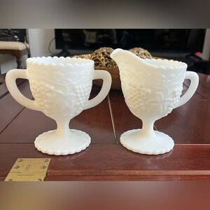 Vintage imperial Milk Glass Creamer and Sugar Set